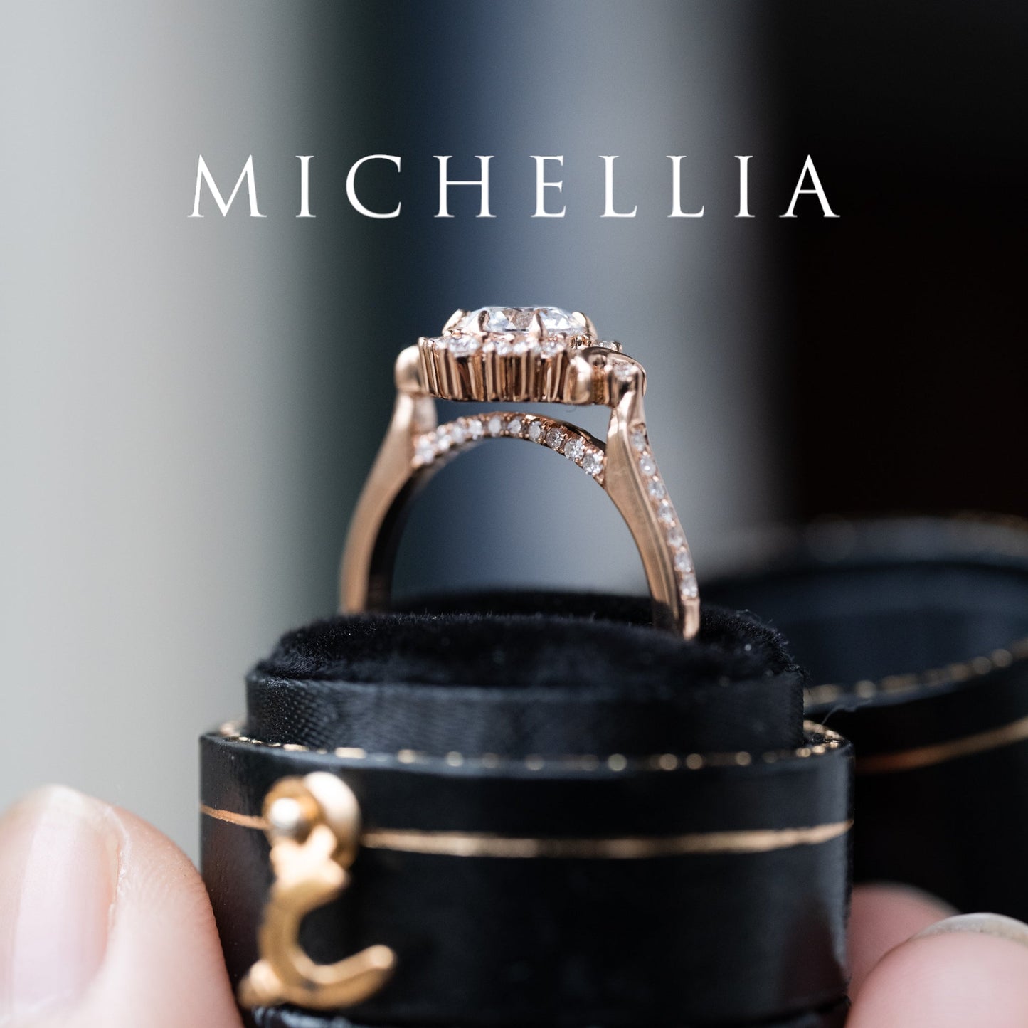 [Selene] IGI Certified Diamond Moon Goddess 18K Rose Gold Engagement Ring w/ Pave Shank, One of A Kind & Ready-to-Ship