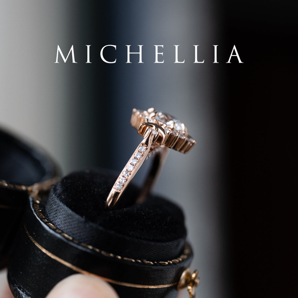 [Selene] IGI Certified Diamond Moon Goddess 18K Rose Gold Engagement Ring w/ Pave Shank, One of A Kind & Ready-to-Ship