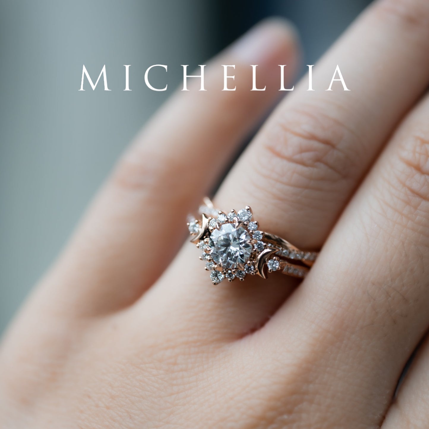 [Selene] IGI Certified Diamond Moon Goddess 18K Rose Gold Engagement Ring w/ Pave Shank, One of A Kind & Ready-to-Ship