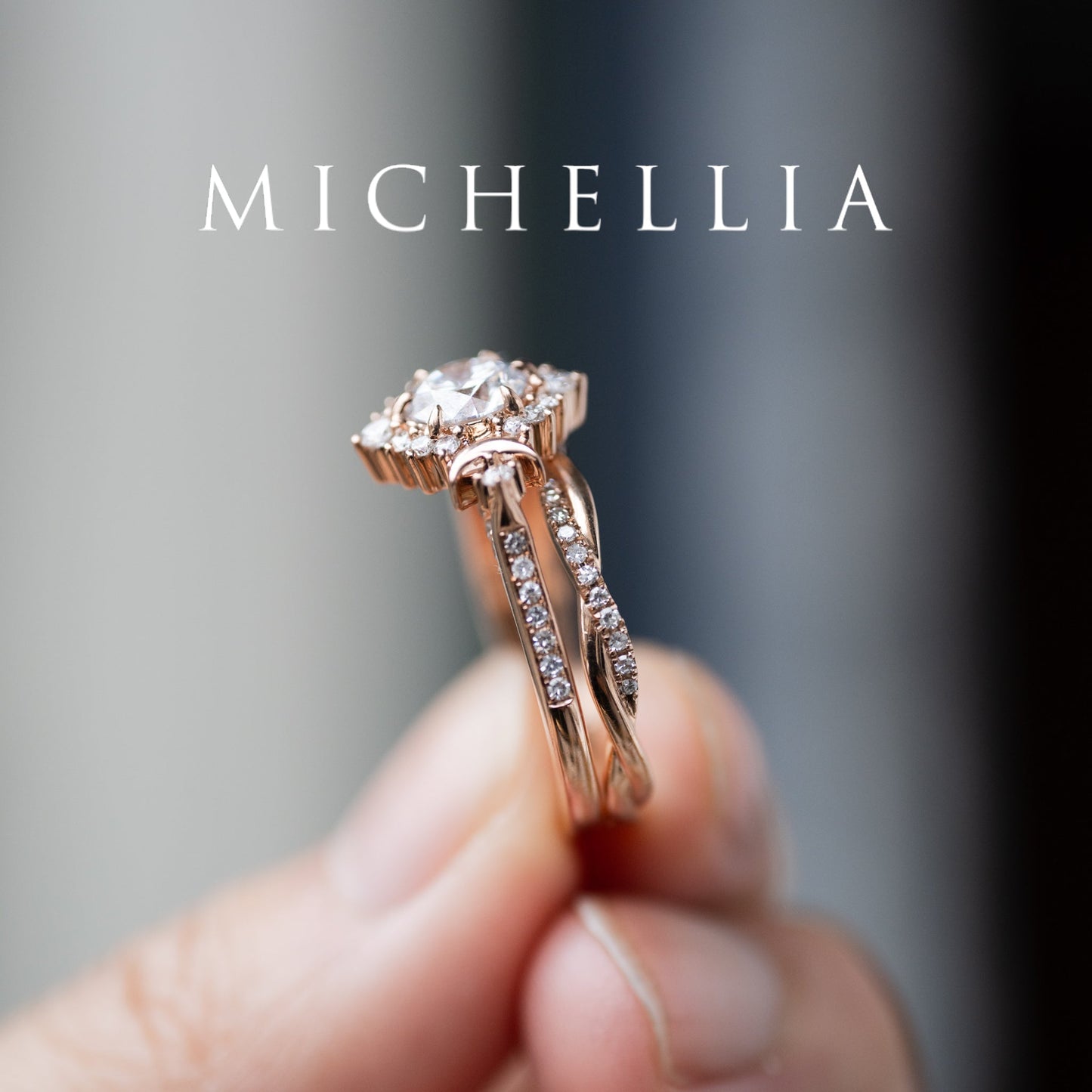 [Selene] IGI Certified Diamond Moon Goddess 18K Rose Gold Engagement Ring w/ Pave Shank, One of A Kind & Ready-to-Ship