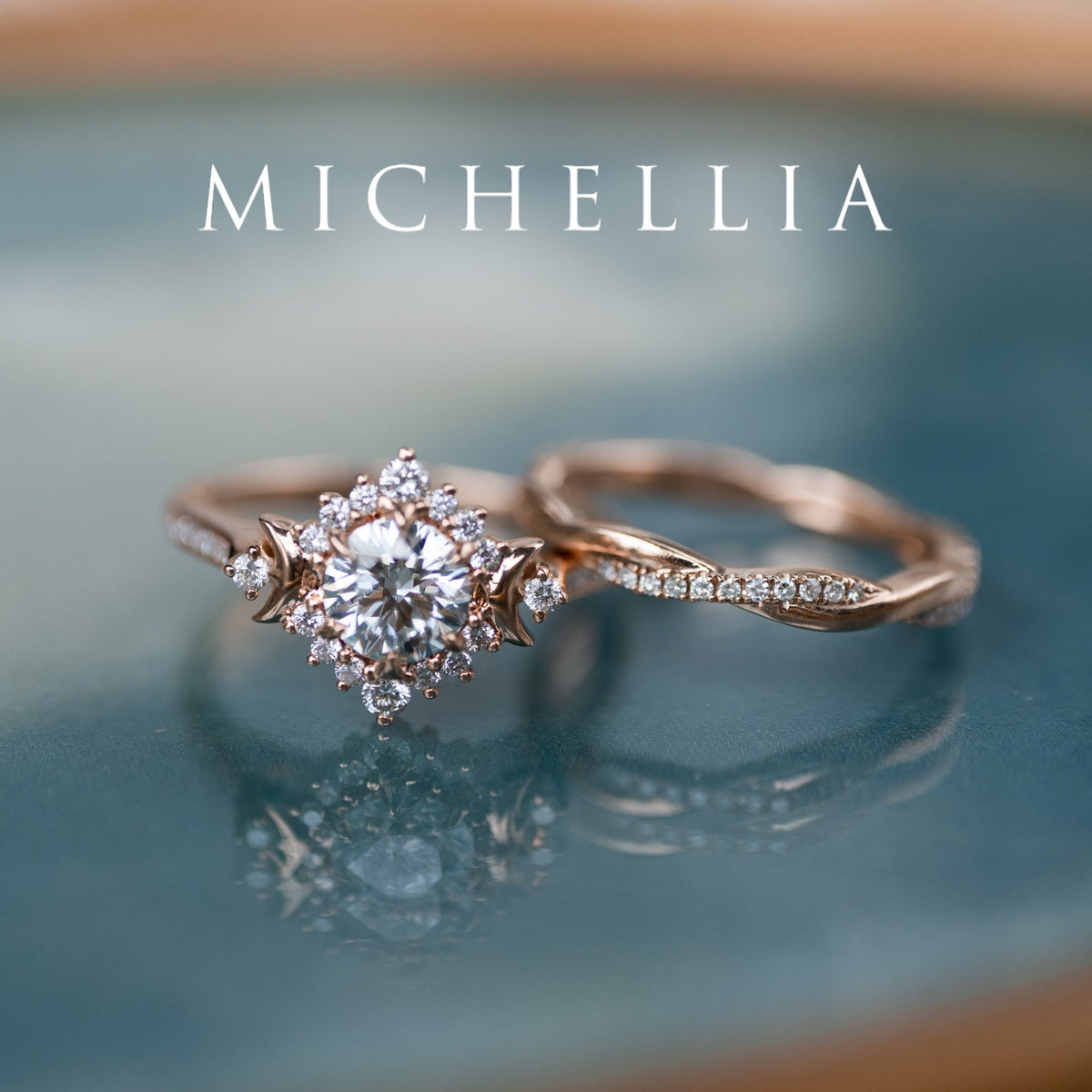 [Selene] IGI Certified Diamond Moon Goddess 18K Rose Gold Engagement Ring w/ Pave Shank, One of A Kind & Ready-to-Ship