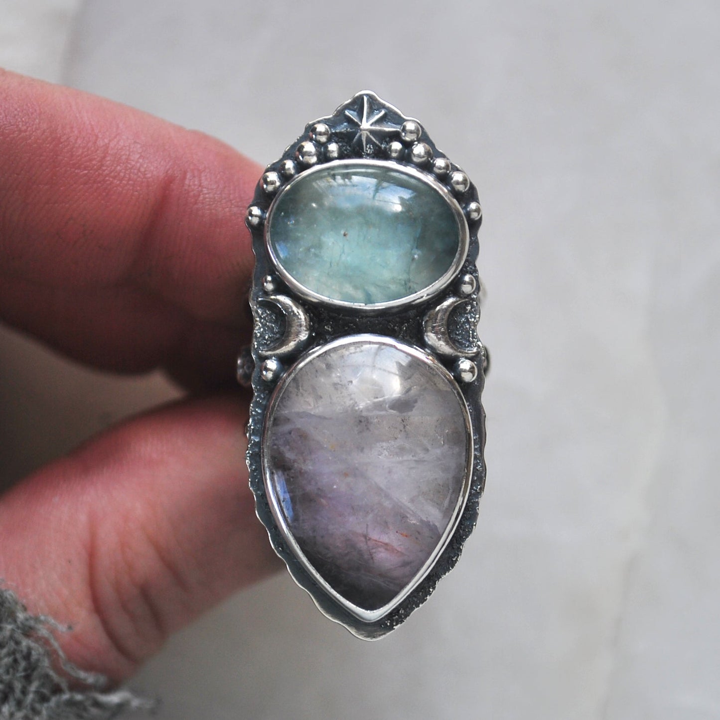 Size 8.5, Starshadow, Aquamarine and Super Seven Amethyst