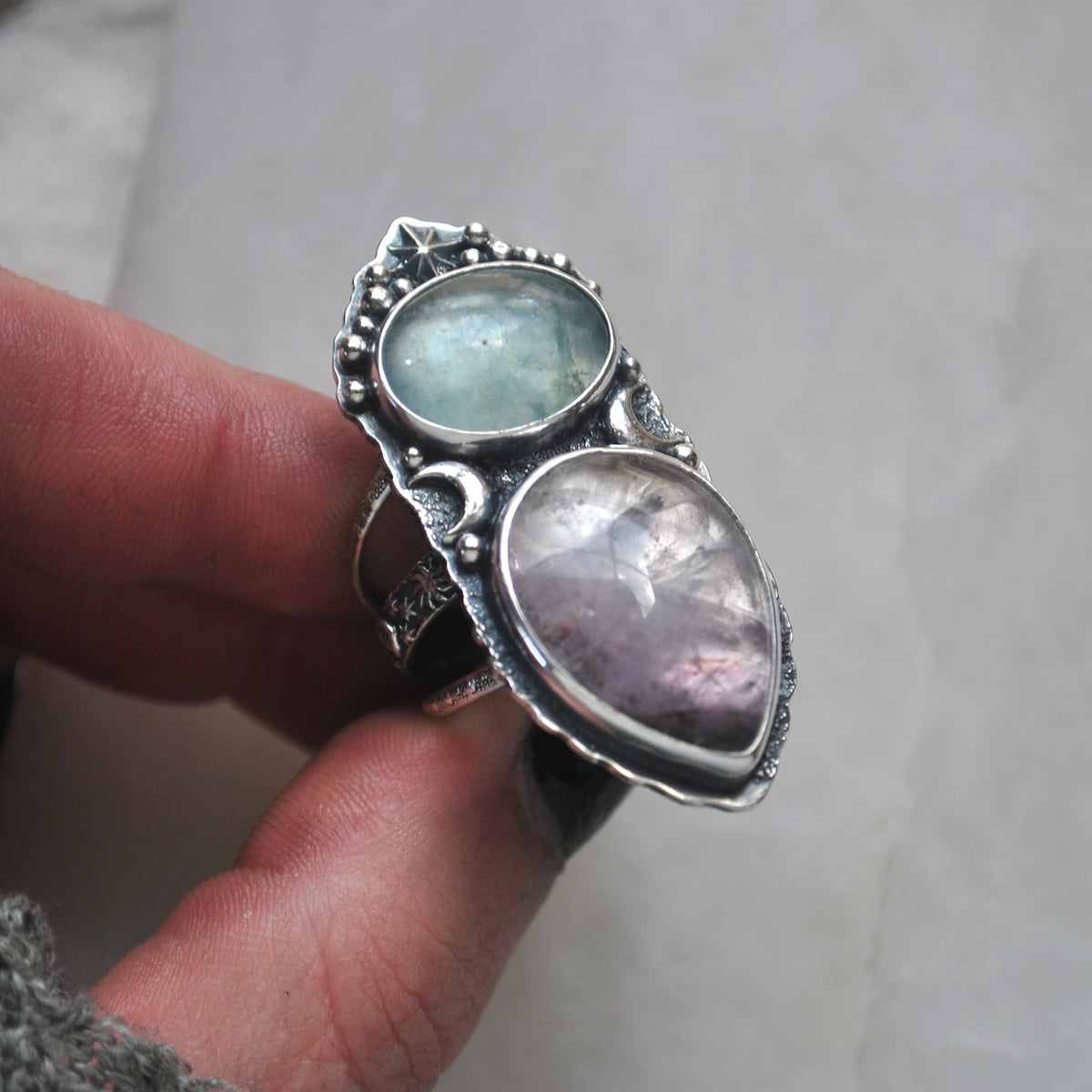 Size 8.5, Starshadow, Aquamarine and Super Seven Amethyst