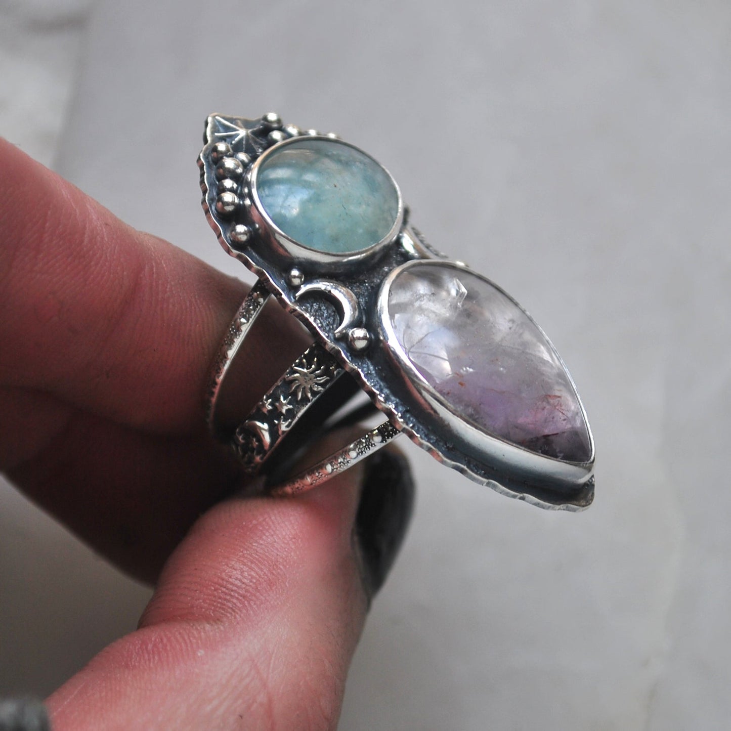 Size 8.5, Starshadow, Aquamarine and Super Seven Amethyst