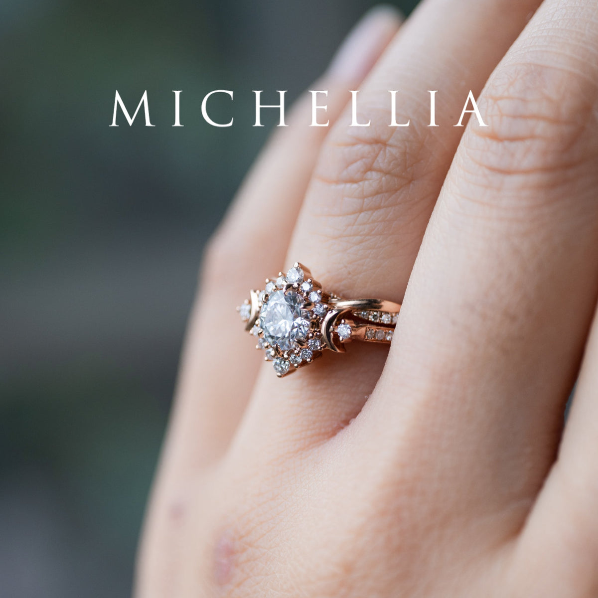 [Selene] IGI Certified Diamond Moon Goddess 18K Rose Gold Engagement Ring w/ Pave Shank, One of A Kind & Ready-to-Ship