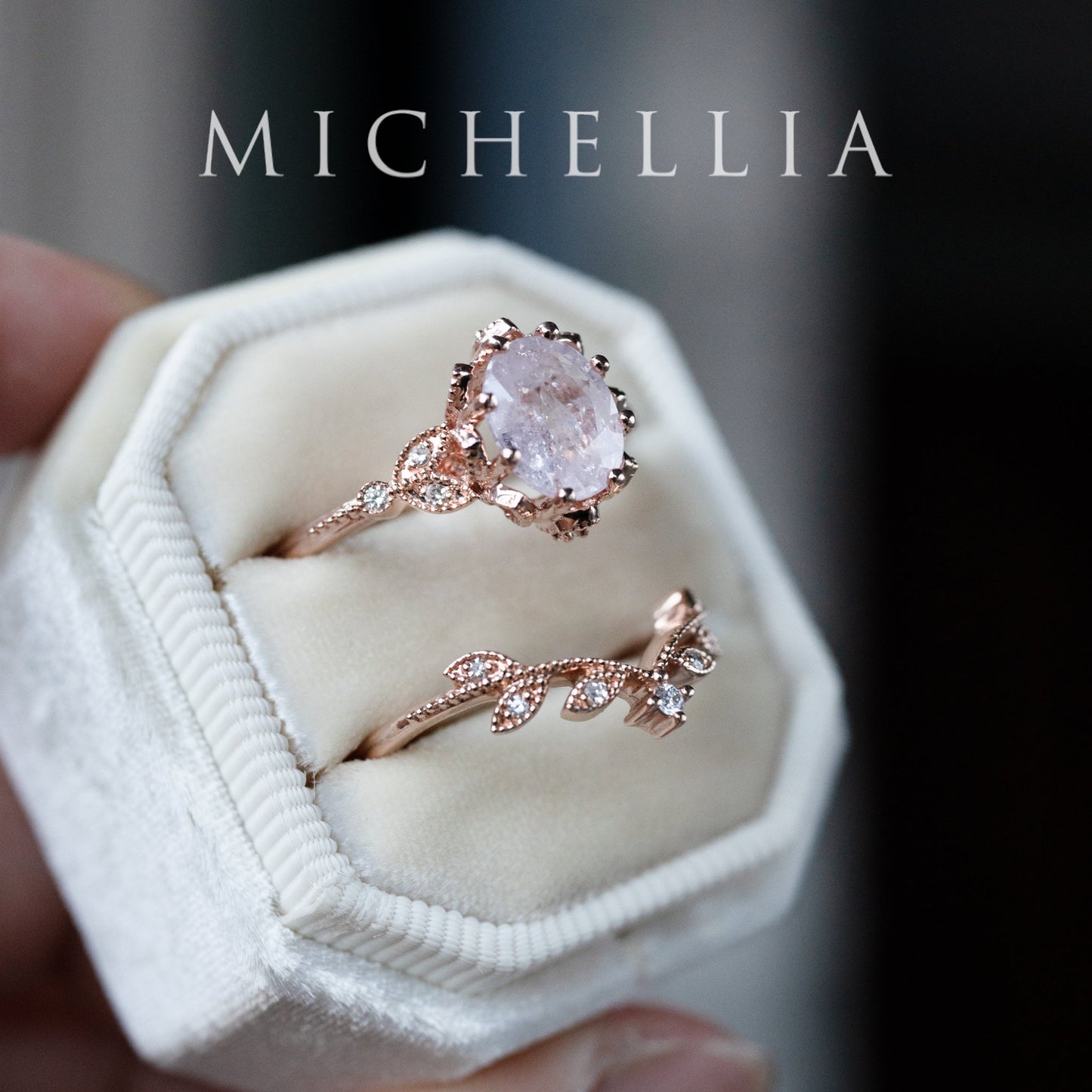 [Evanthe] Frozen Roselight - 1.80ct Natural Silky Petal Pink Sapphire Floral Oval Engagement Ring, 14K Rose Gold, One of A Kind & Ready-to-Ship