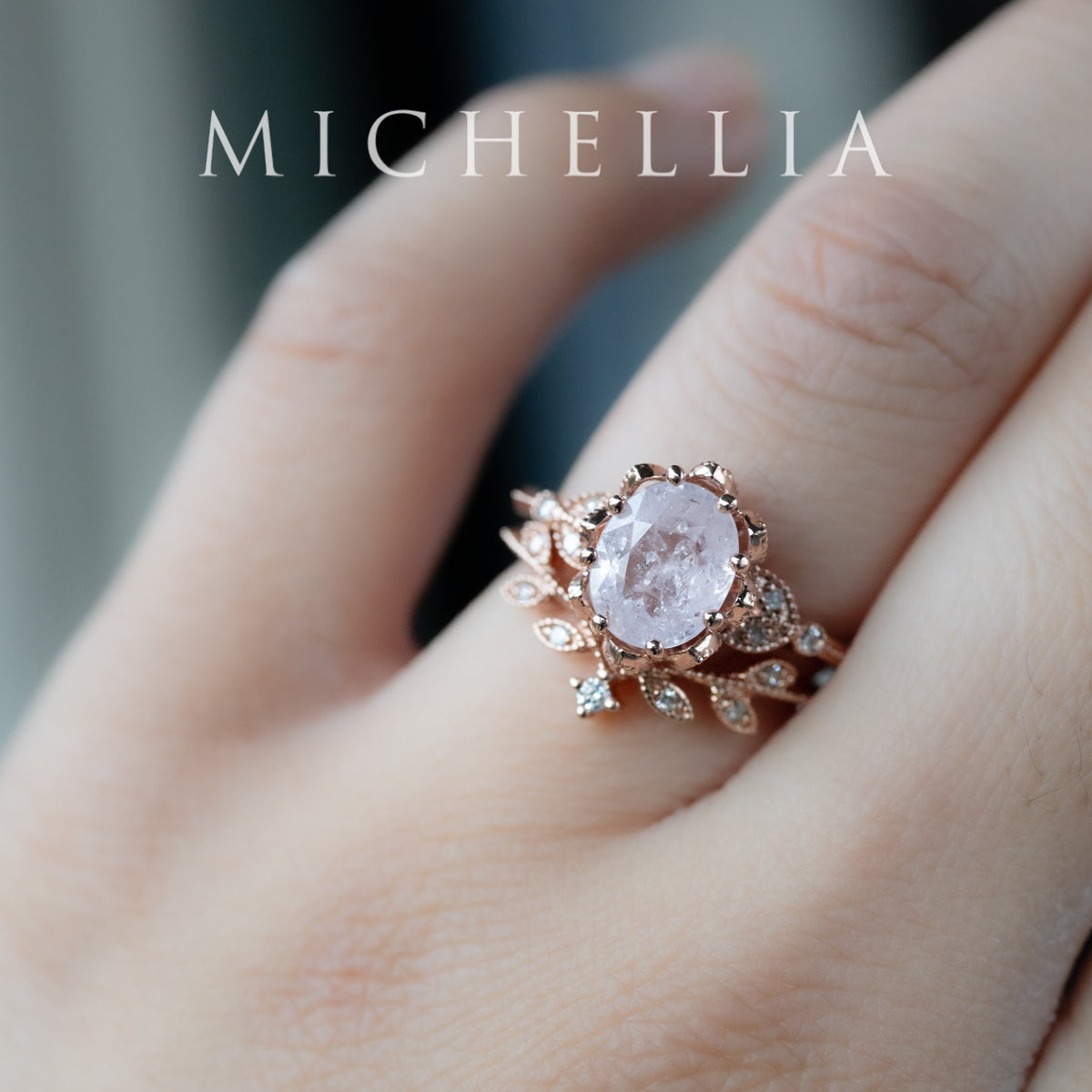 [Evanthe] Frozen Roselight - 1.80ct Natural Silky Petal Pink Sapphire Floral Oval Engagement Ring, 14K Rose Gold, One of A Kind & Ready-to-Ship