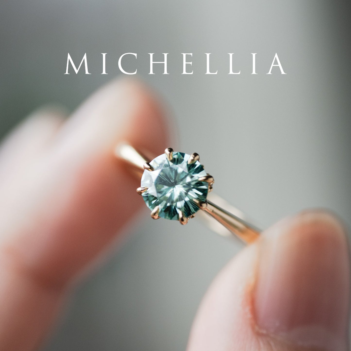 [Victoria] Mint Green Moissanite Secret Royal Garden Engagement Ring 3-piece set, 18K Yellow Gold, Ready-to-Ship