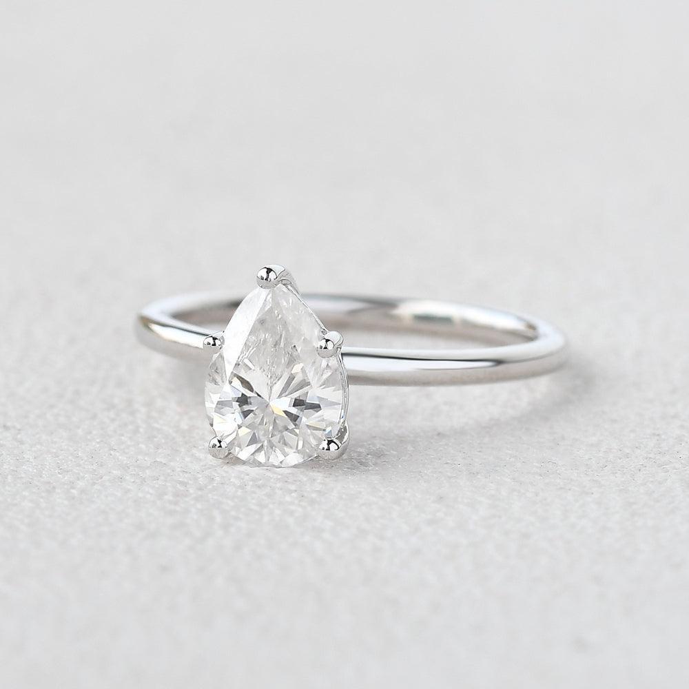 1.0ct Pear Shaped Moissanite Classic Solitaire Ring