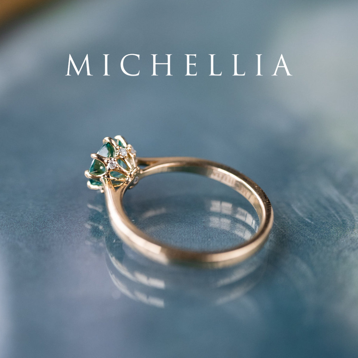 [Victoria] Mint Green Moissanite Secret Royal Garden Engagement Ring 3-piece set, 18K Yellow Gold, Ready-to-Ship