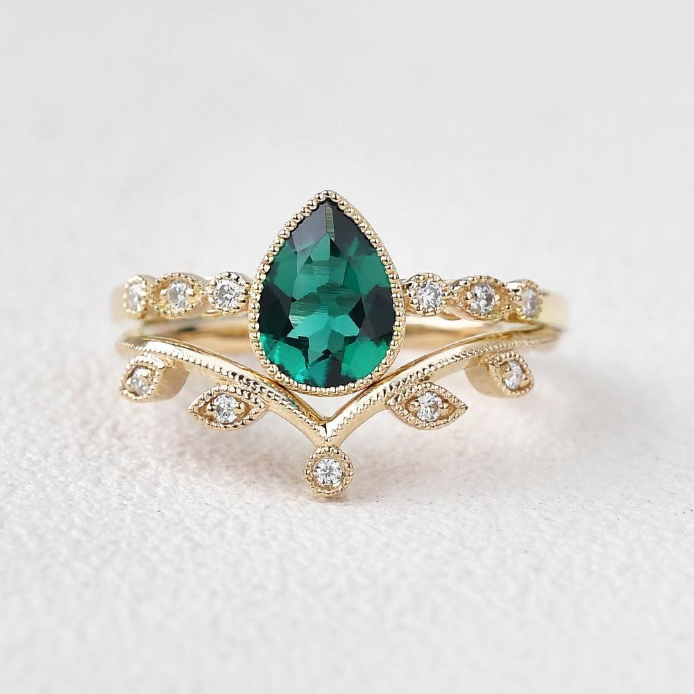 Vera's Grace | Classic Vine Pear Emerald Bridal Set 2pcs