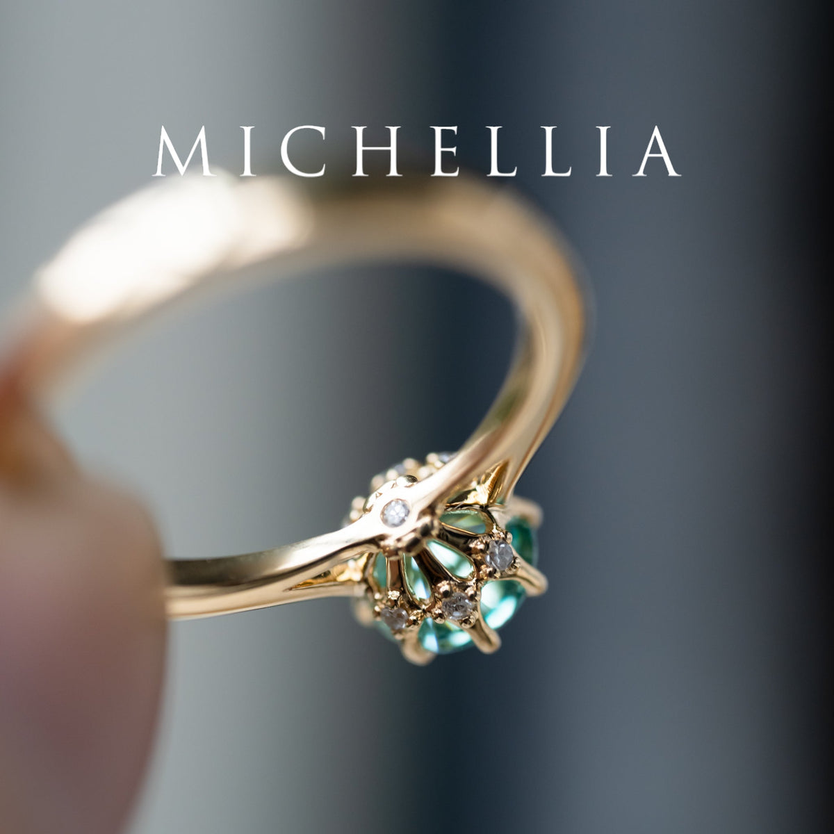 [Victoria] Mint Green Moissanite Secret Royal Garden Engagement Ring 3-piece set, 18K Yellow Gold, Ready-to-Ship