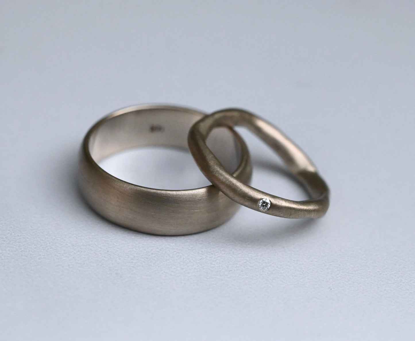 Brushed 14k White Gold Half Round Ring Band - Made To Order