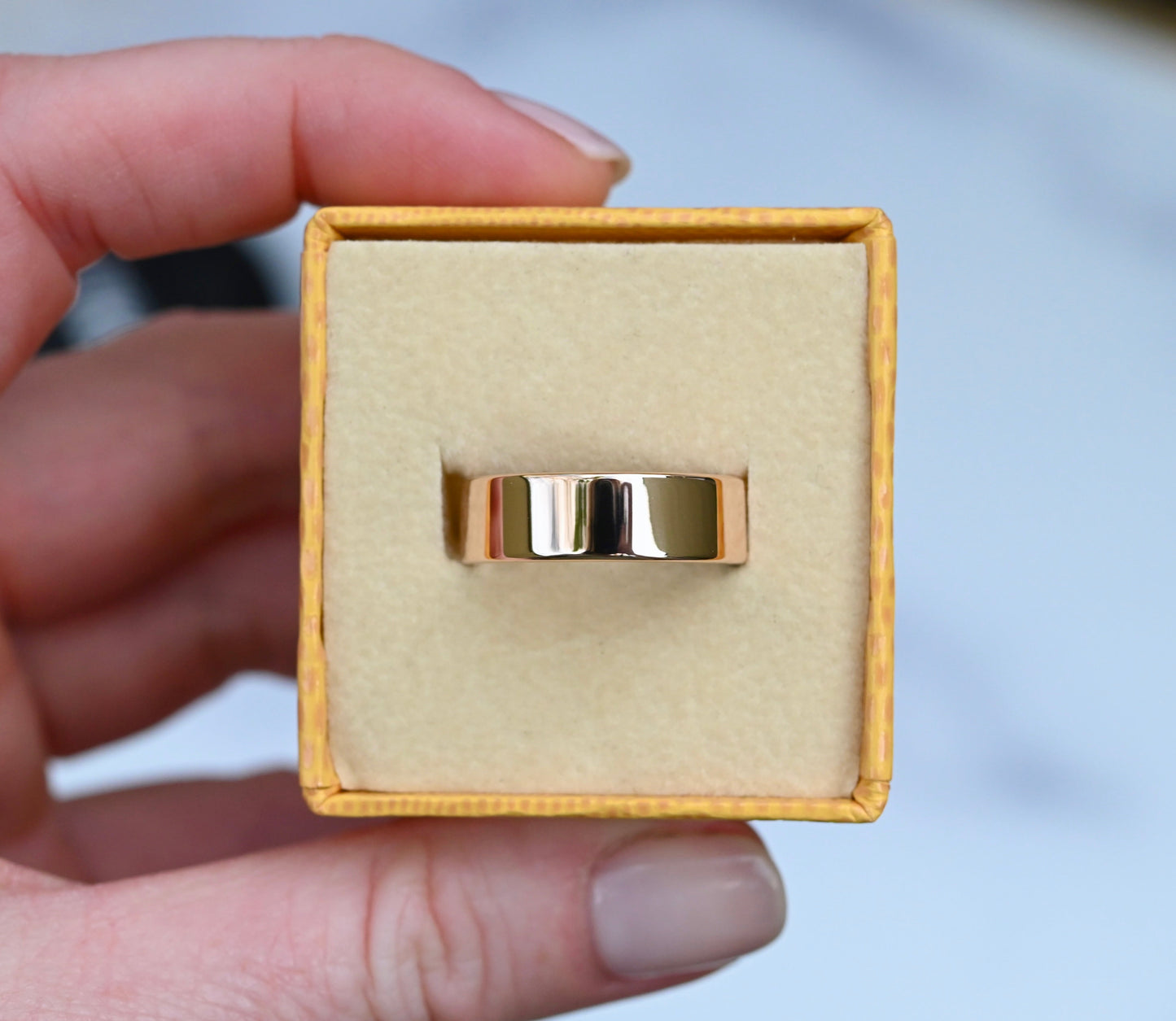 Thick High Polish 14k Gold Rectangular Ring Band - Made To Order