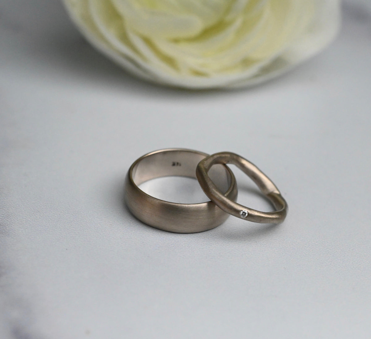 Brushed 14k White Gold Half Round Ring Band - Made To Order