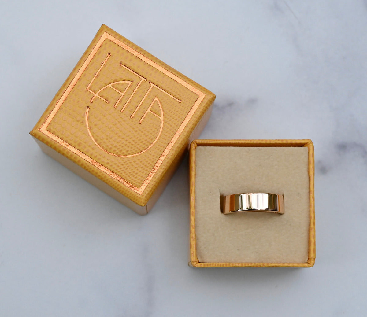 Thick High Polish 14k Gold Rectangular Ring Band - Made To Order