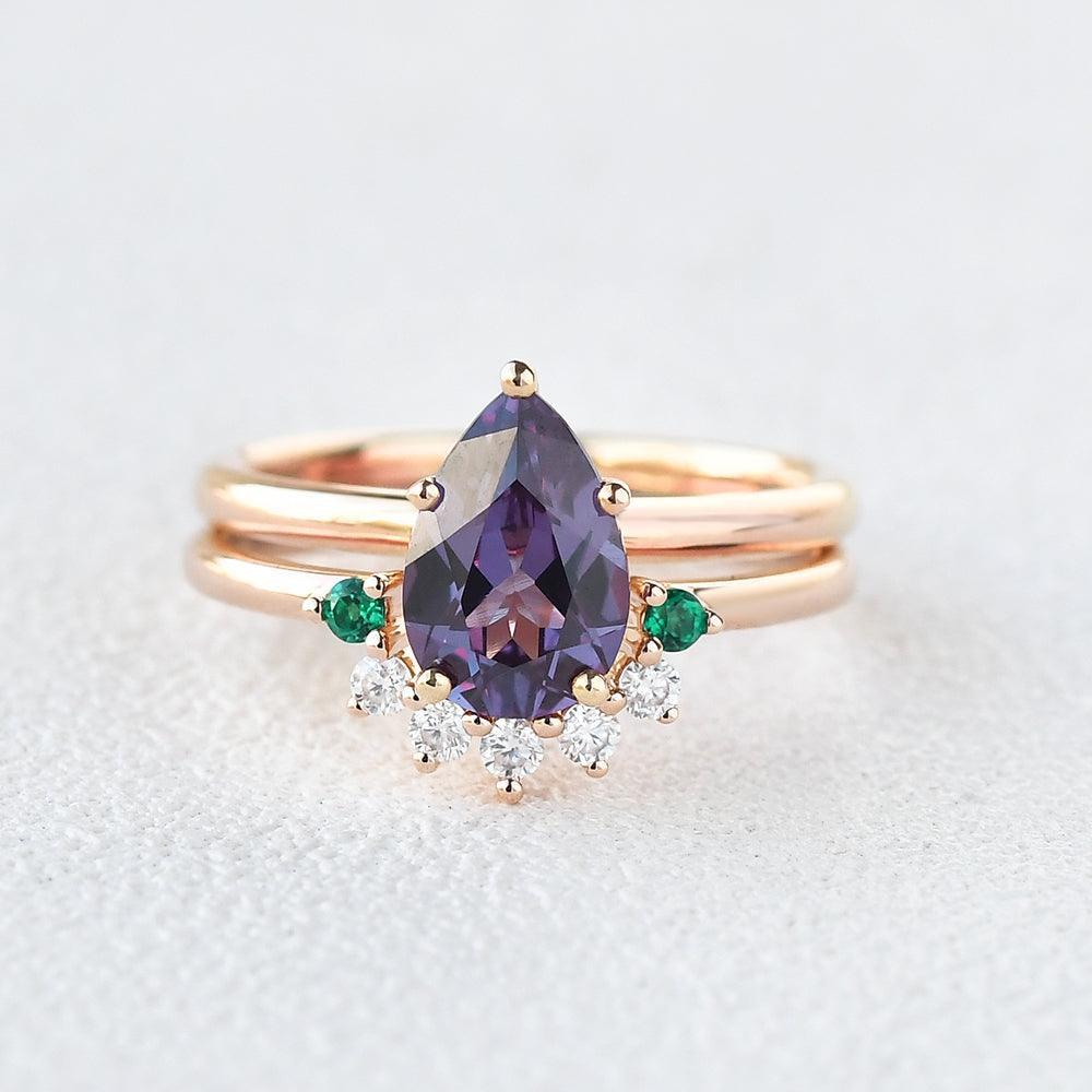 Aurora’s Gleam | Pear Lab Alexandrite Bridal Set 2pcs