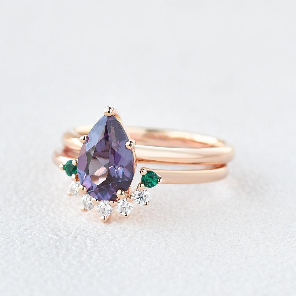 Aurora’s Gleam | Pear Lab Alexandrite Bridal Set 2pcs