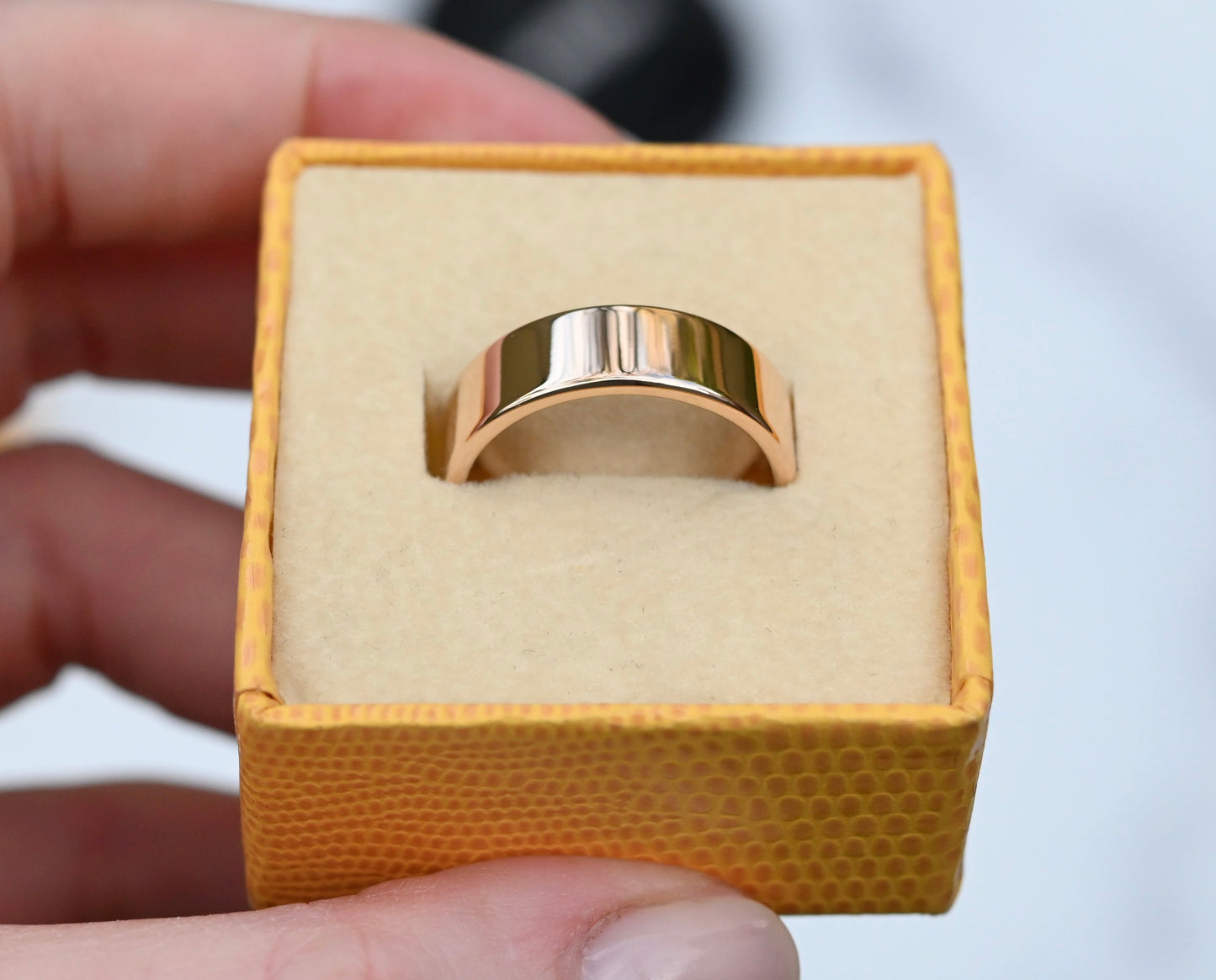 Thick High Polish 14k Gold Rectangular Ring Band - Made To Order