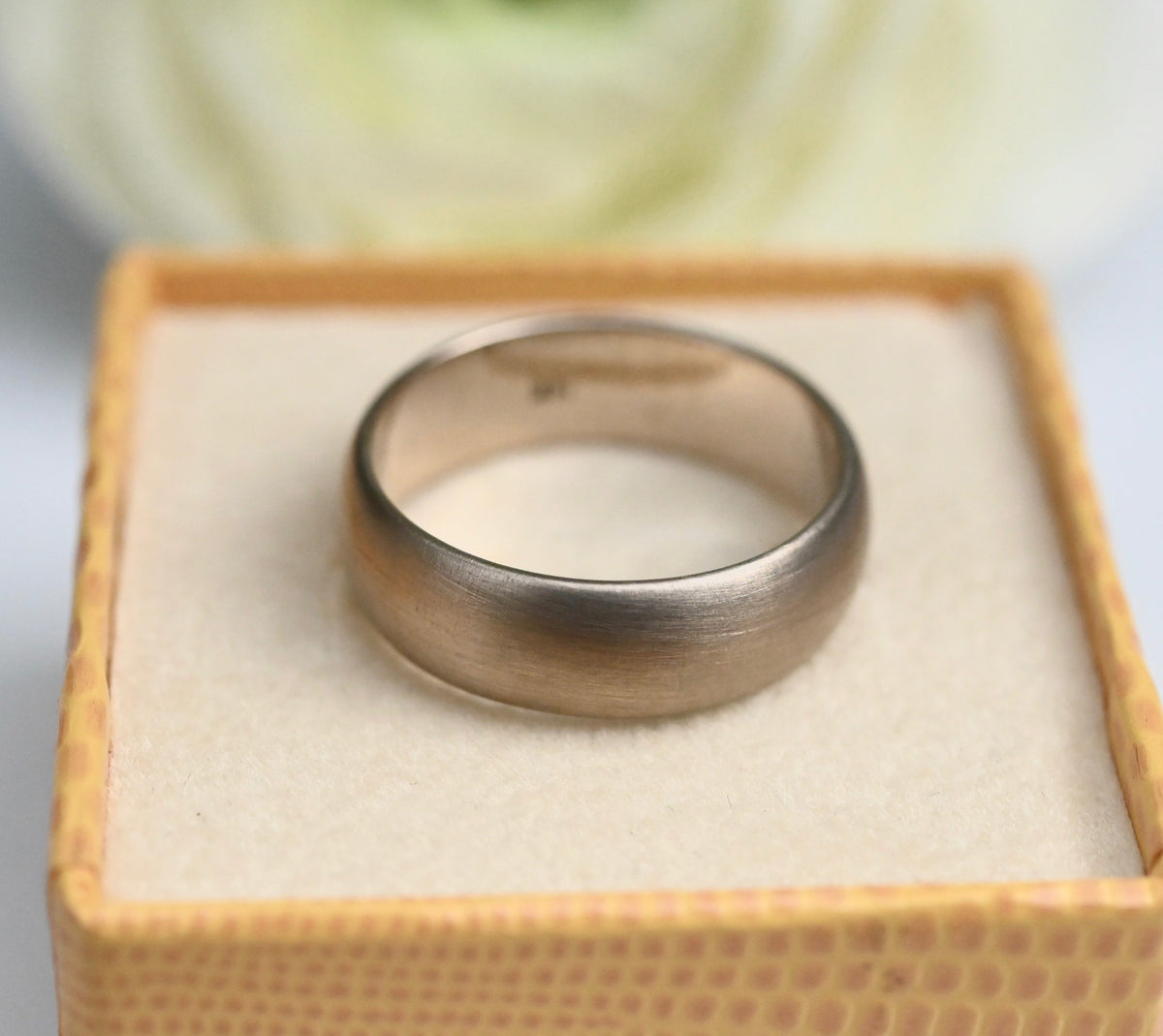 Brushed 14k White Gold Half Round Ring Band - Made To Order