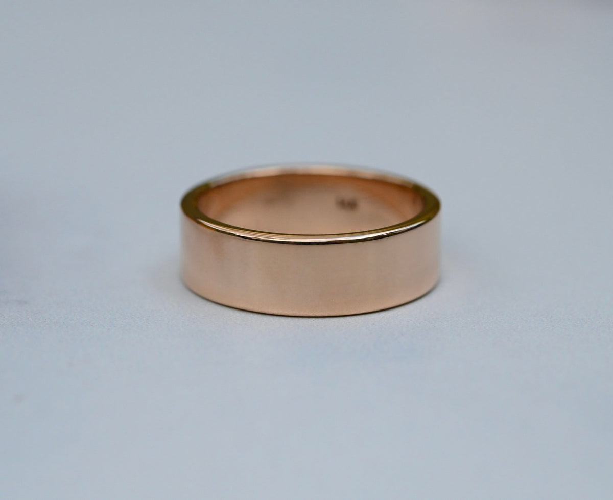 Thick High Polish 14k Gold Rectangular Ring Band - Made To Order