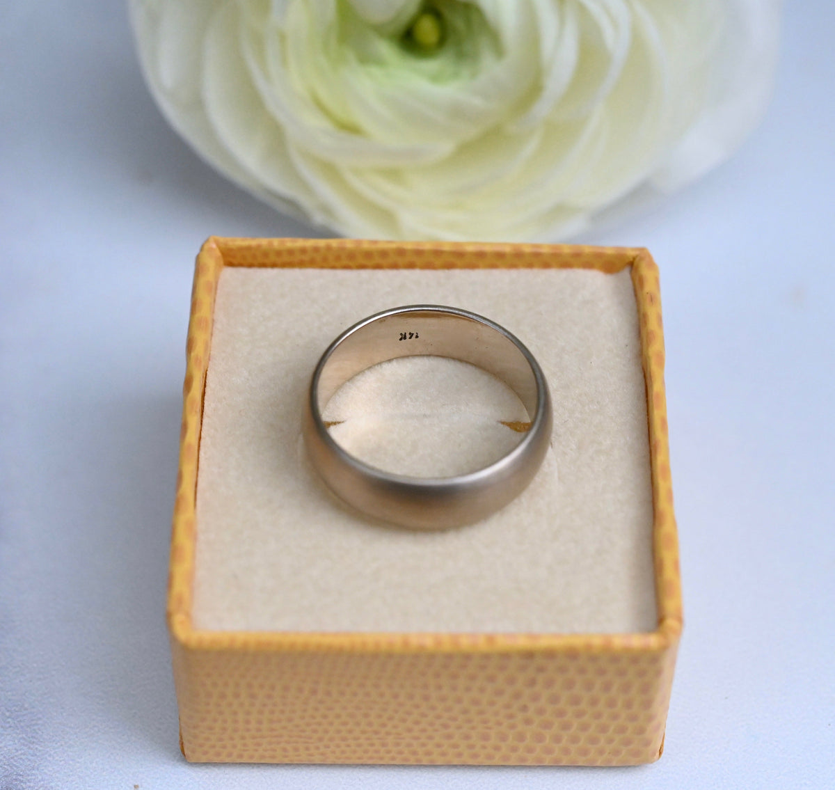 Brushed 14k White Gold Half Round Ring Band - Made To Order
