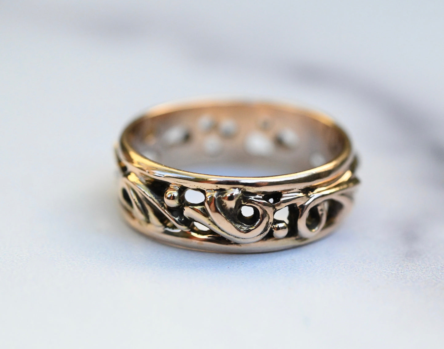 Large Scroll 14k Gold Ring Band- Made to Order