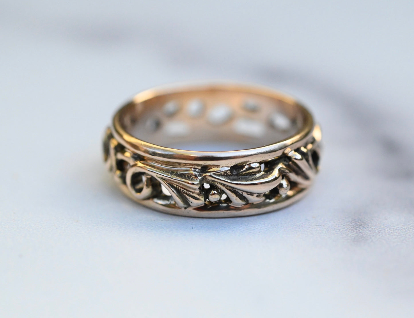 Large Scroll 14k Gold Ring Band- Made to Order