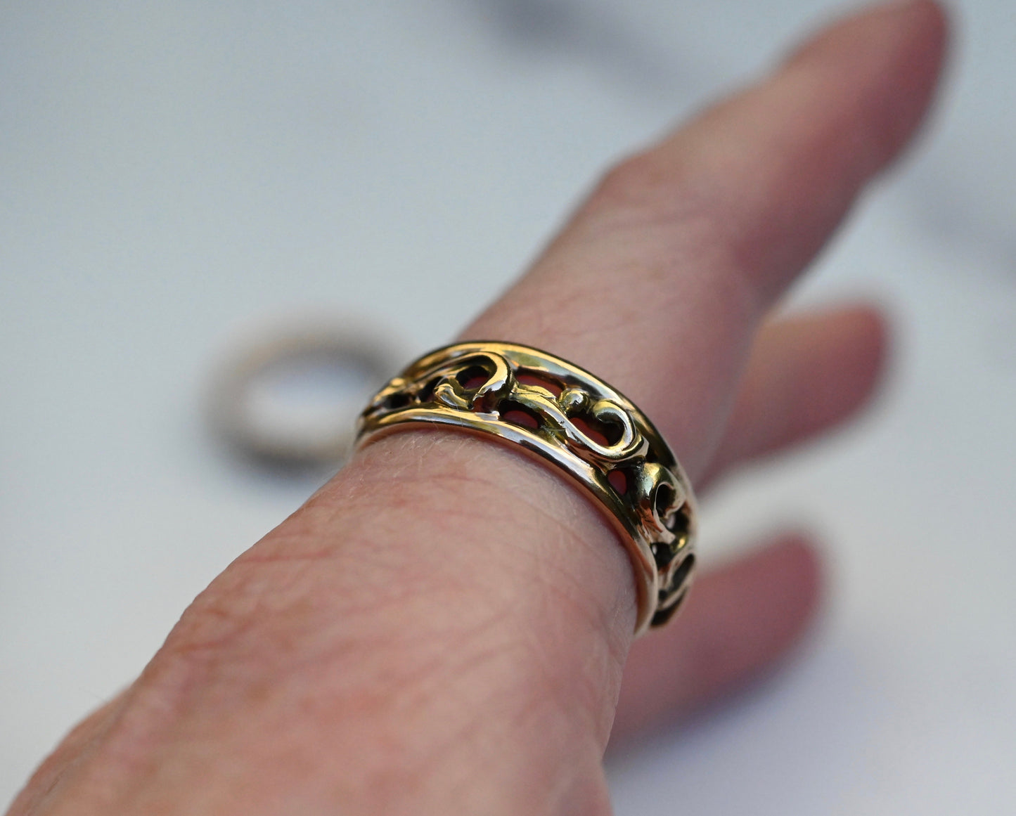 Large Scroll 14k Gold Ring Band- Made to Order