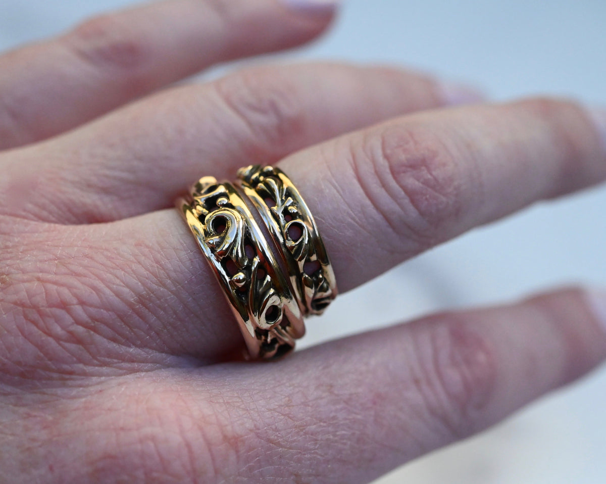 Small Scroll 14k Gold Ring Band- Made to Order