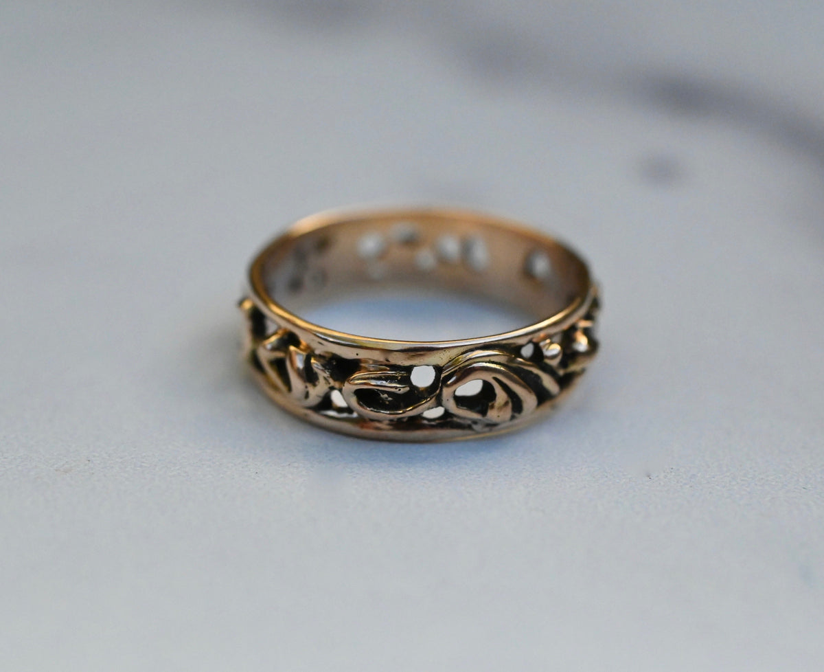 Small Scroll 14k Gold Ring Band- Made to Order