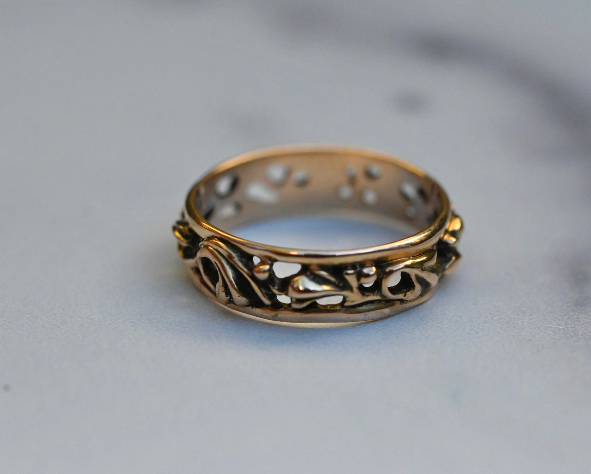 Small Scroll 14k Gold Ring Band- Made to Order