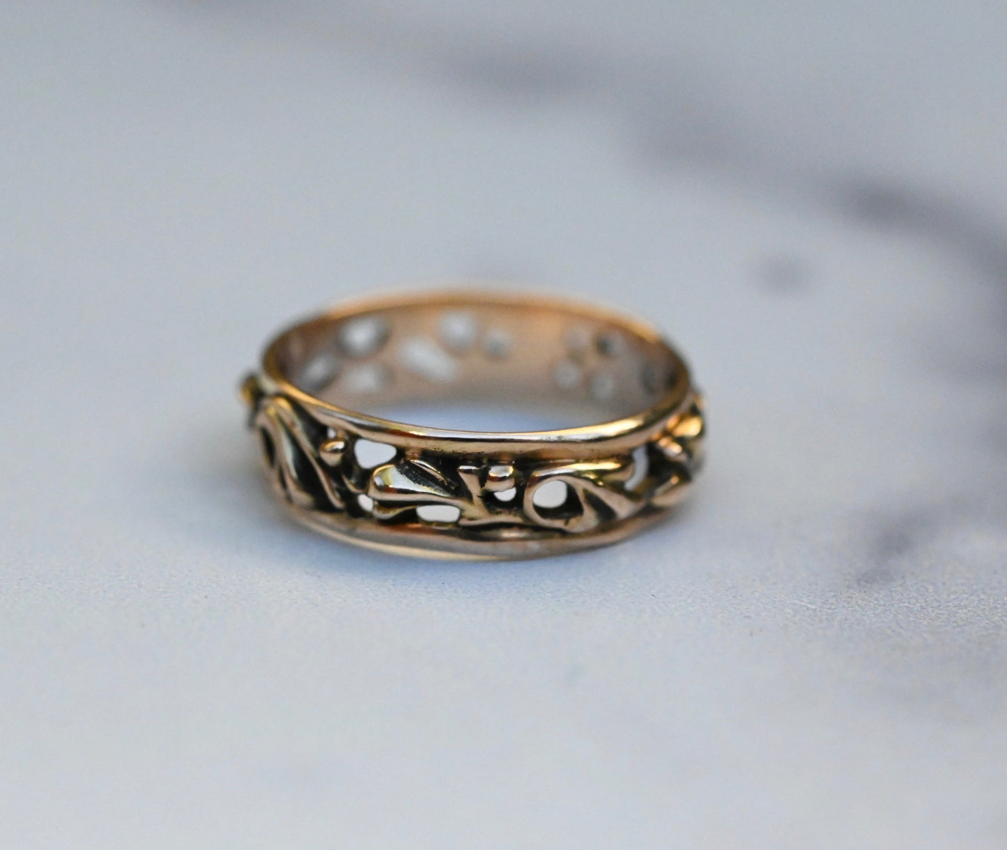 Small Scroll 14k Gold Ring Band- Made to Order