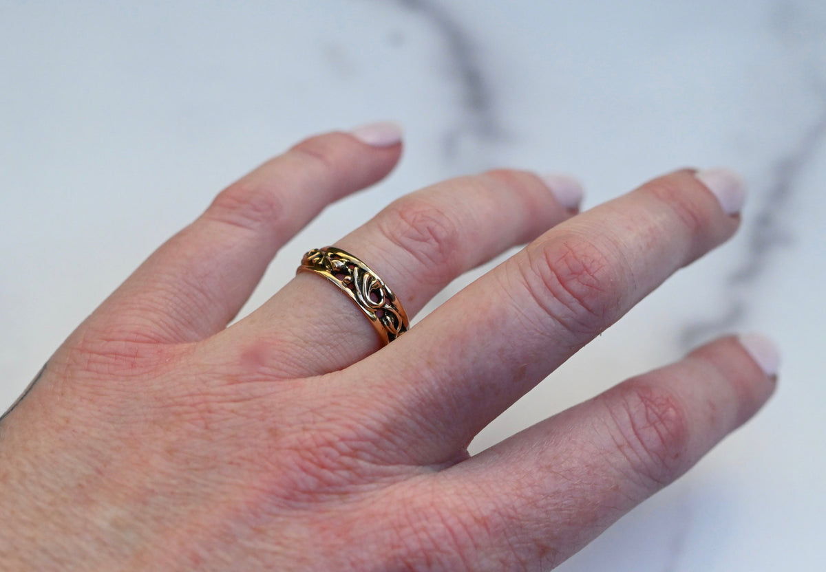 Small Scroll 14k Gold Ring Band- Made to Order