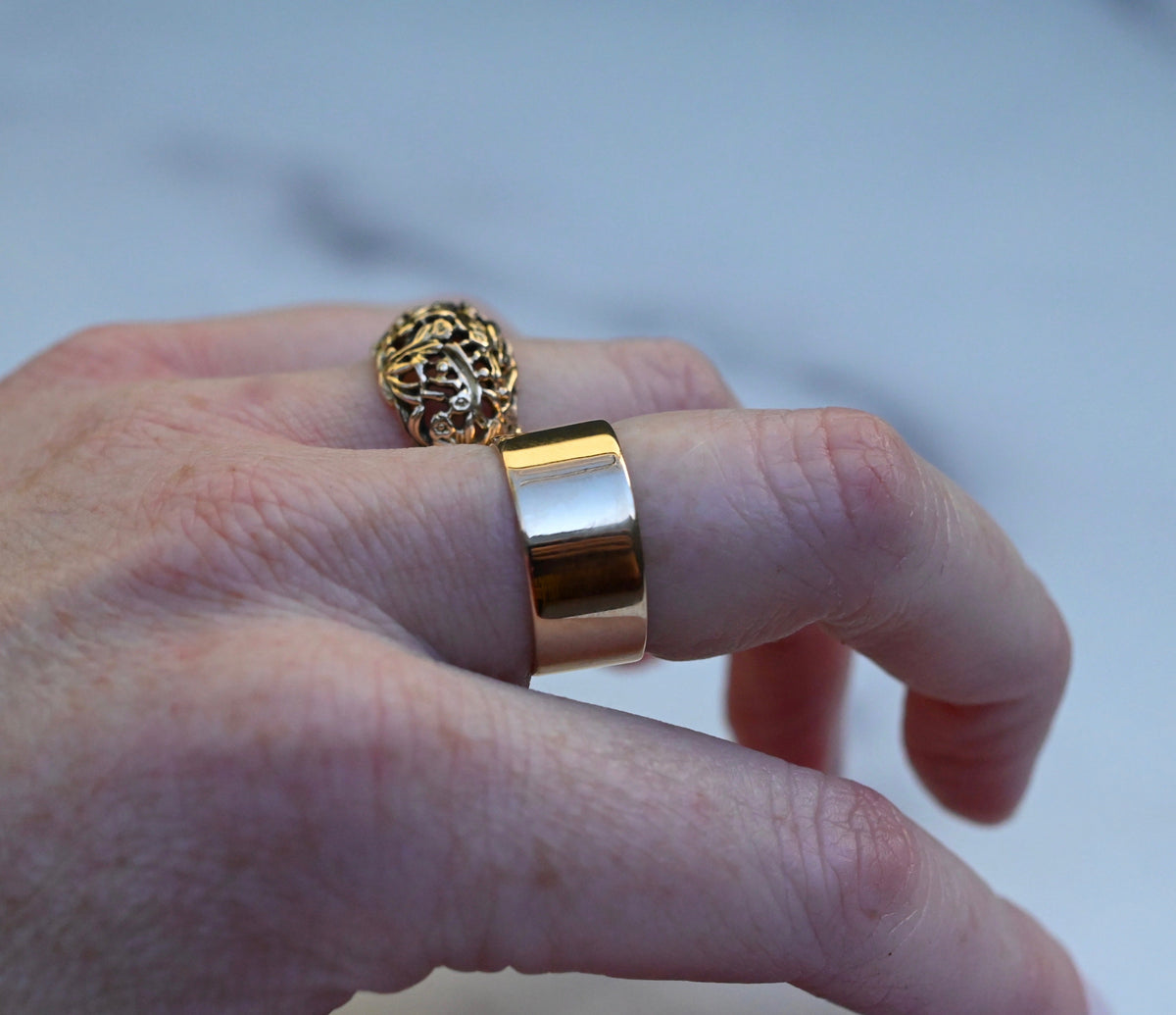 Domed Floral 14k Gold Ring Band- Made To Order