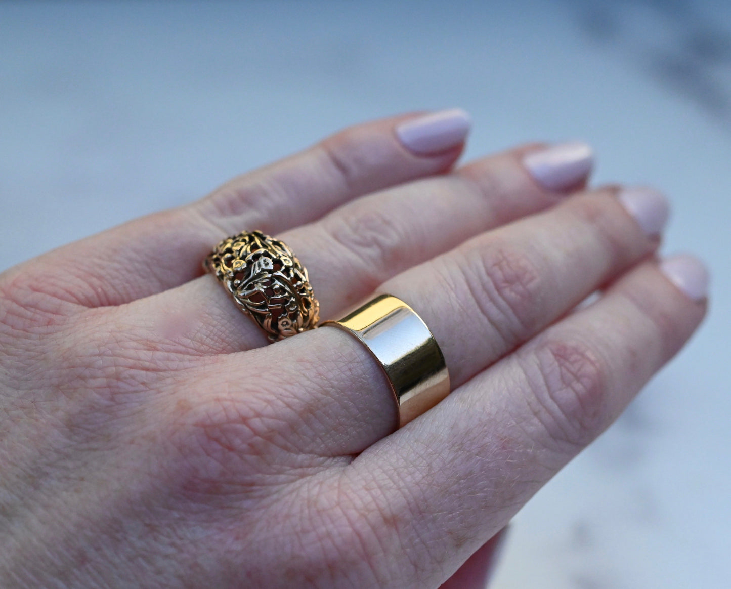 Domed Floral 14k Gold Ring Band- Made To Order