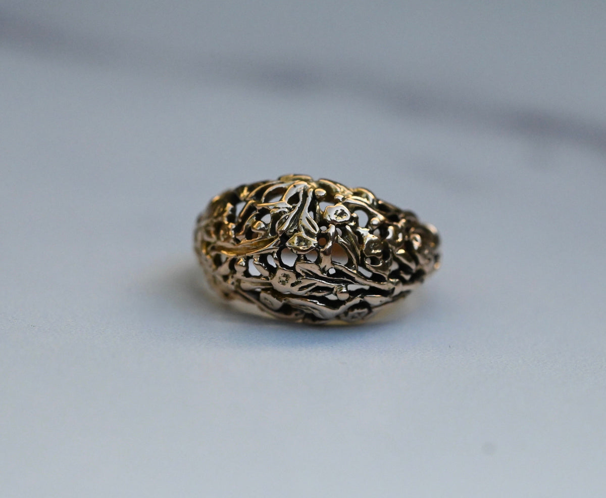 Domed Floral 14k Gold Ring Band- Made To Order