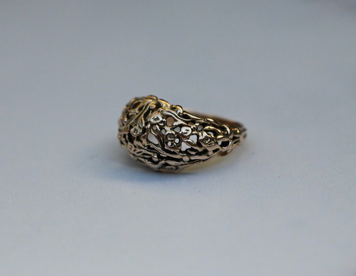 Domed Floral 14k Gold Ring Band- Made To Order