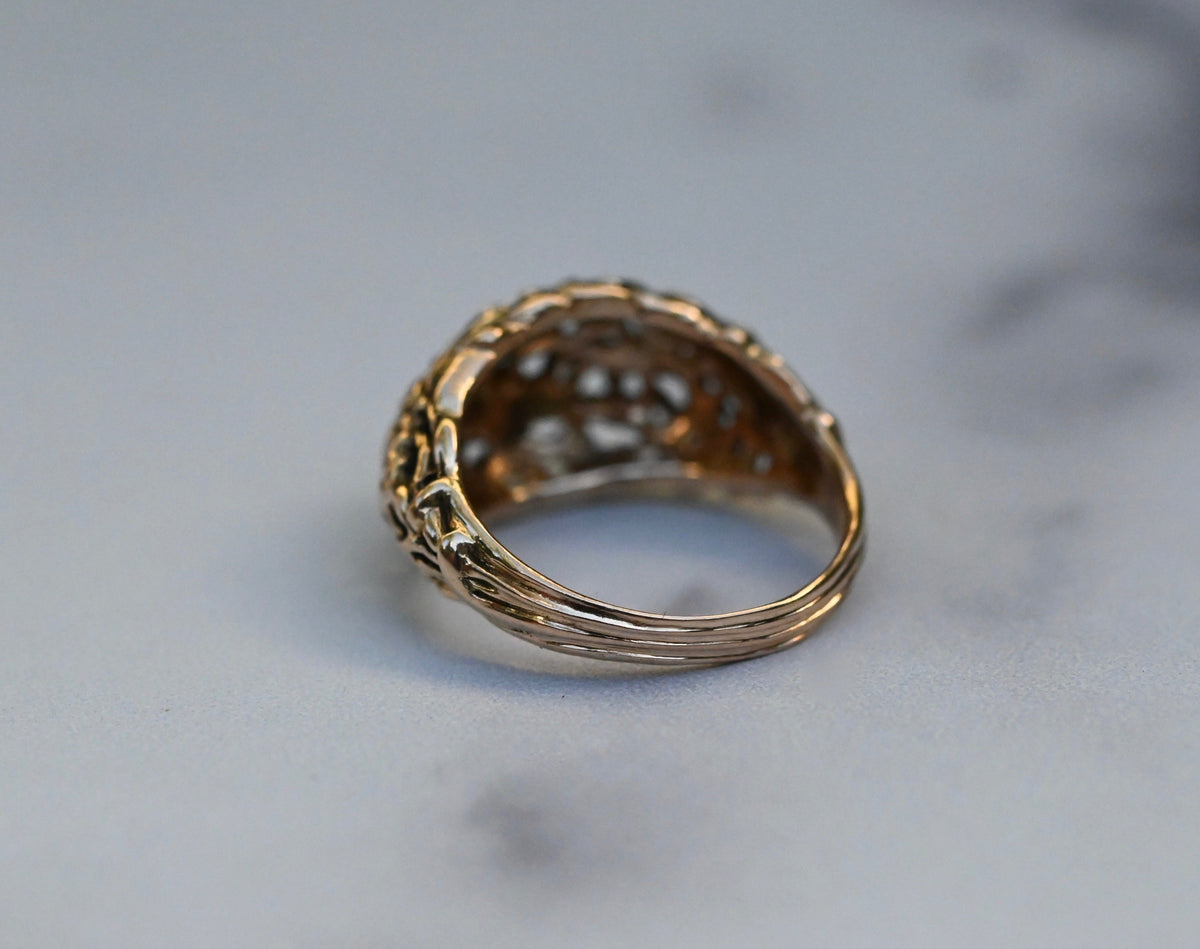 Domed Floral 14k Gold Ring Band- Made To Order