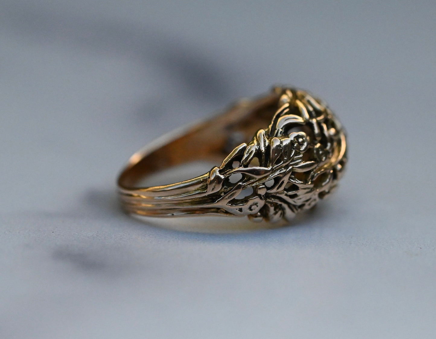 Domed Floral 14k Gold Ring Band- Made To Order