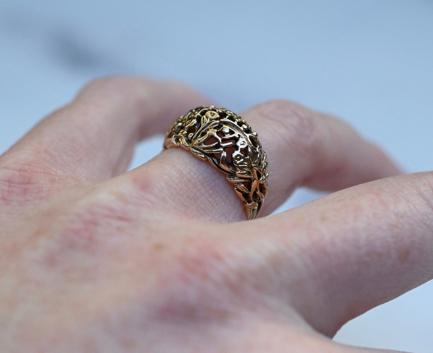 Domed Floral 14k Gold Ring Band- Made To Order