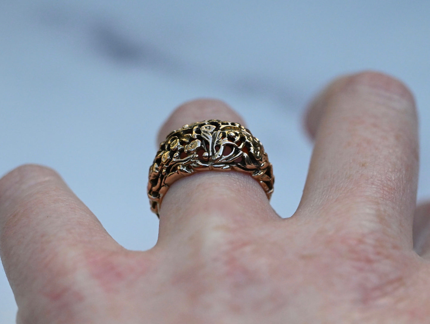 Domed Floral 14k Gold Ring Band- Made To Order