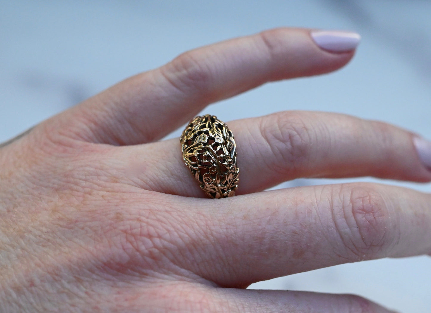 Domed Floral 14k Gold Ring Band- Made To Order