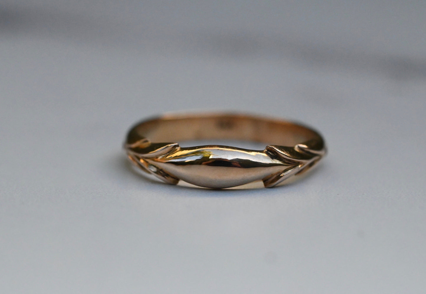 14k Gold Symmetrical Leaf Ring Band - Made to Order
