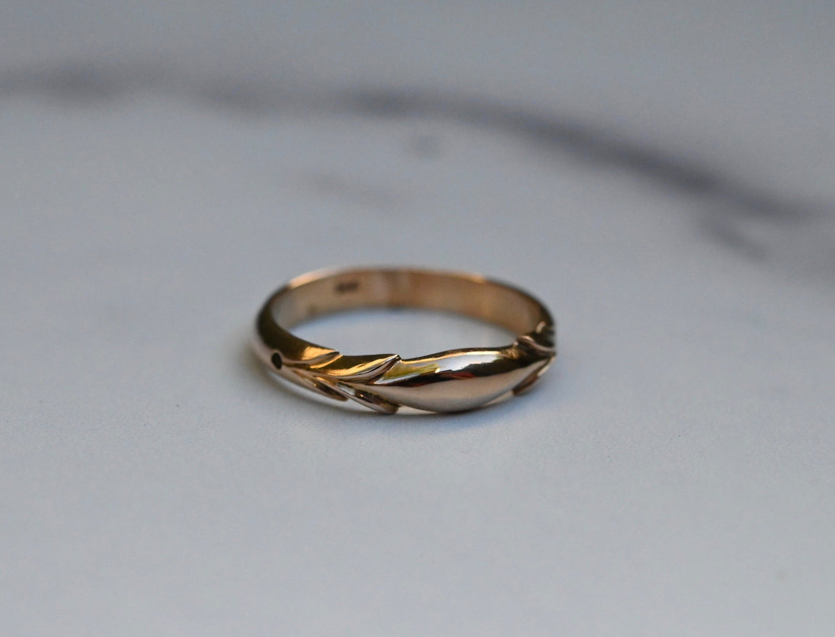 14k Gold Symmetrical Leaf Ring Band - Made to Order