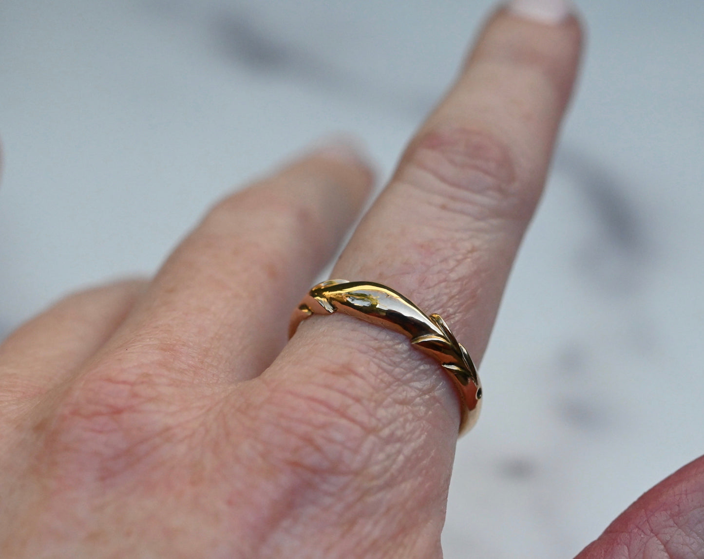 14k Gold Symmetrical Leaf Ring Band - Made to Order