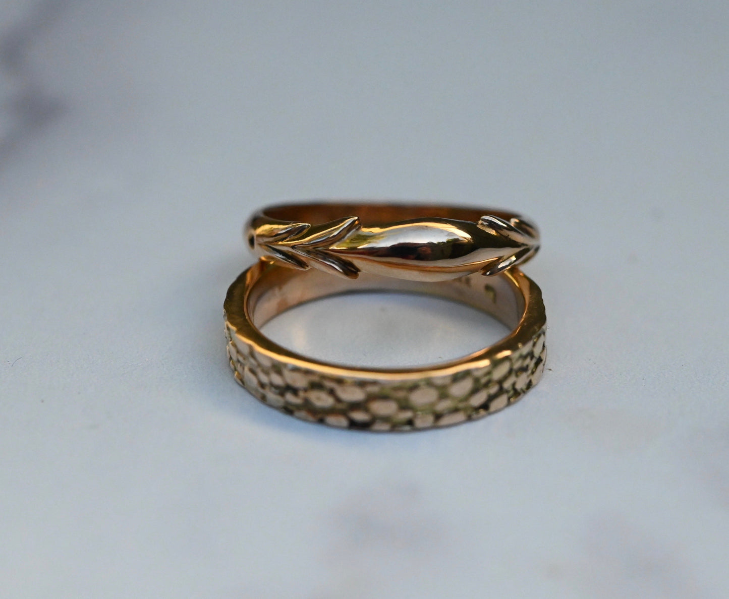 14k Gold Symmetrical Leaf Ring Band - Made to Order