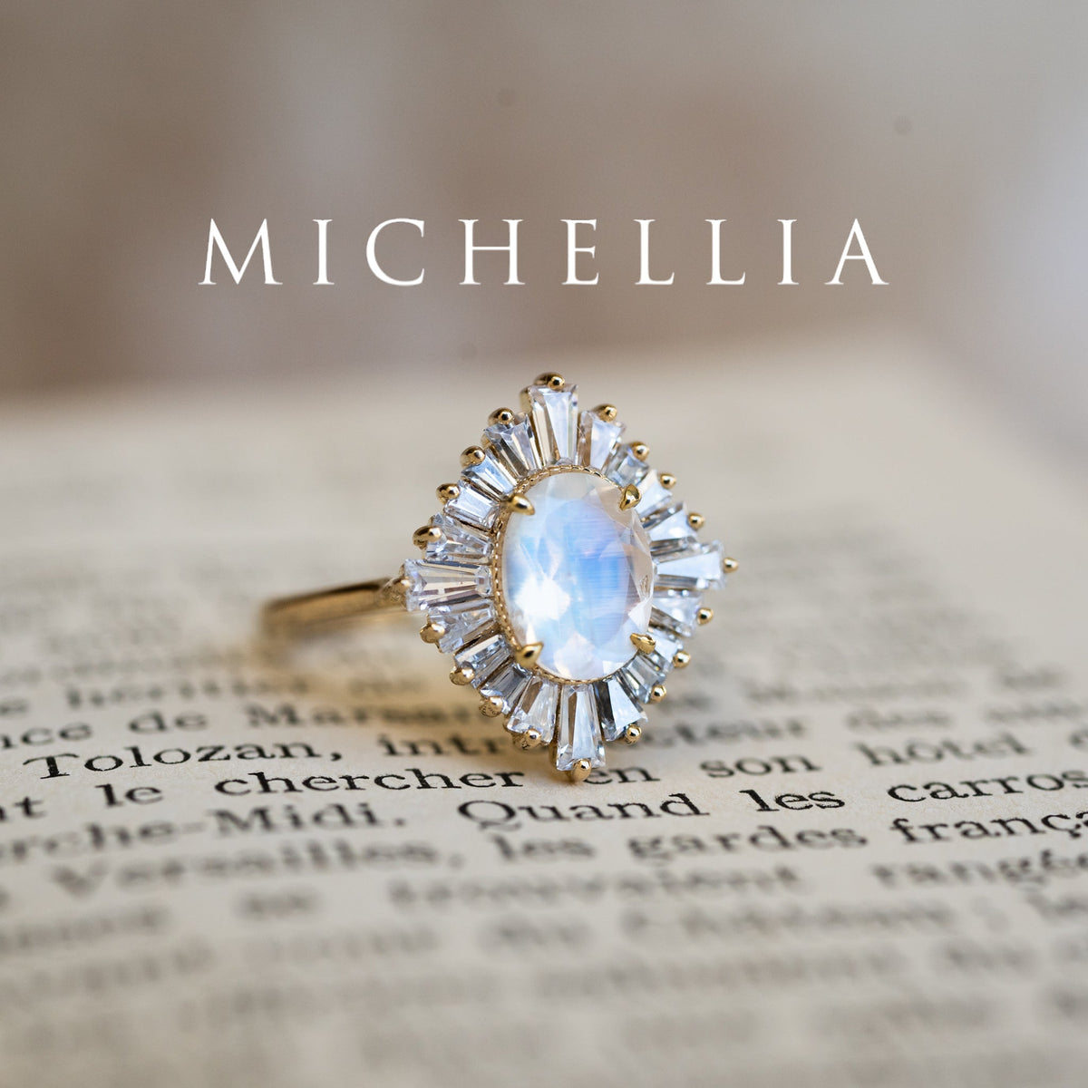 [Athena] Vintage Deco Oval Cut Goddess Ring in Moonstone