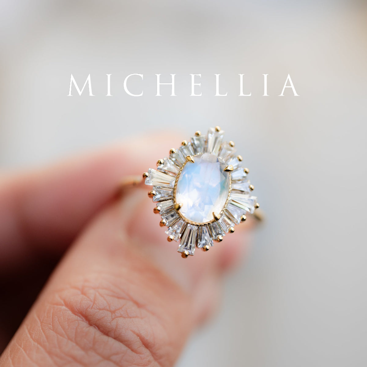[Athena] Vintage Deco Oval Cut Goddess Ring in Moonstone
