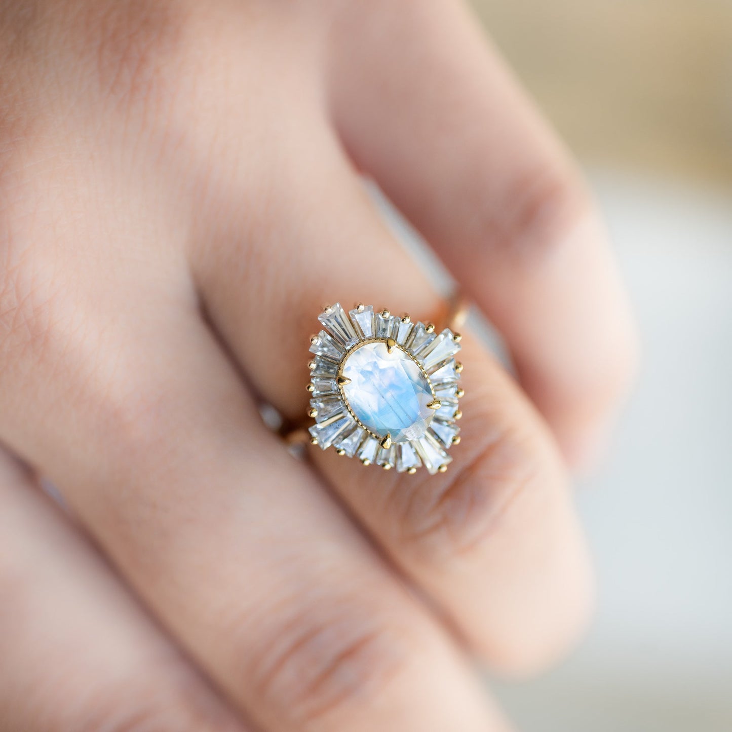 [Athena] Vintage Deco Oval Cut Goddess Ring in Moonstone